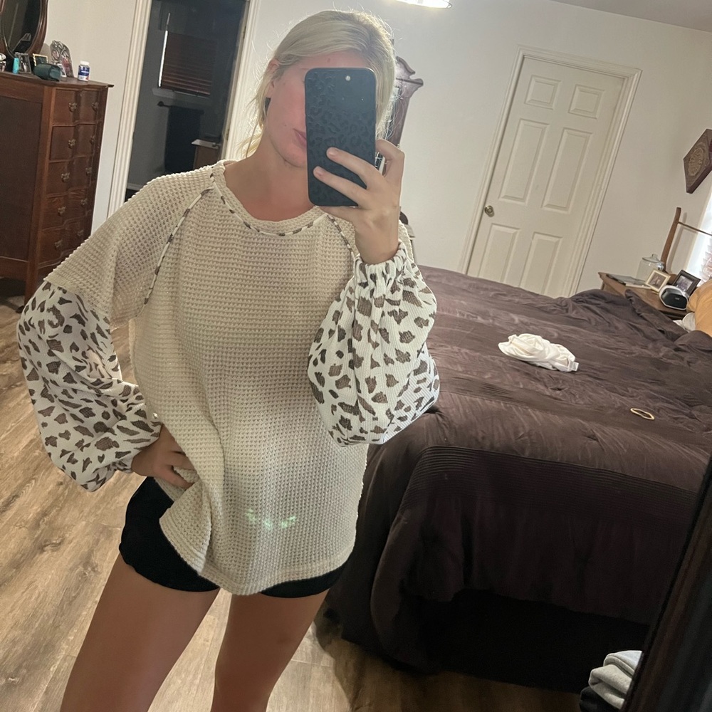 Beige and Leopard Print Sweater